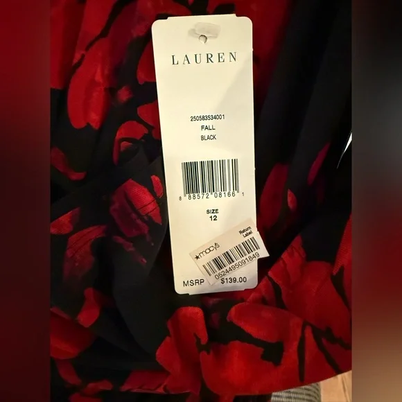 NWT Lauren Ralph Lauren Black and Red Floral Dress - Picture 7 of 8